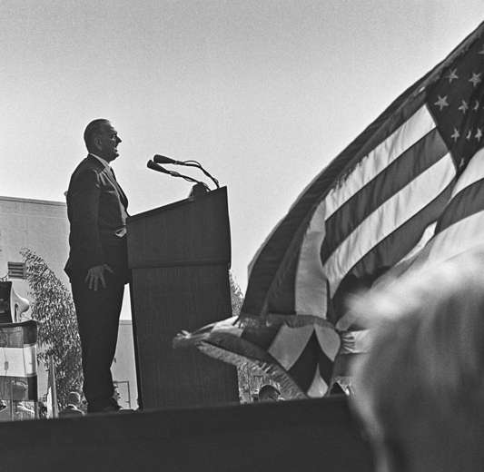 LBJ in Compton, CA, following a death threat. 1964 : Photojournalism & Documentary : Clayton Price Photographer