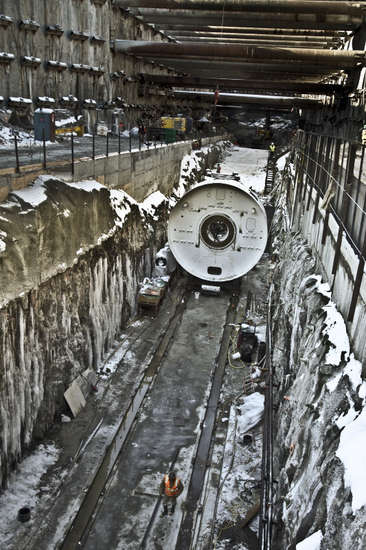 Large piece Tunnel Boxing machine, in open cut, prior to moving from Queens  into underground position. 0542.jpg  © clayton price : Underground New York : Clayton Price Photographer