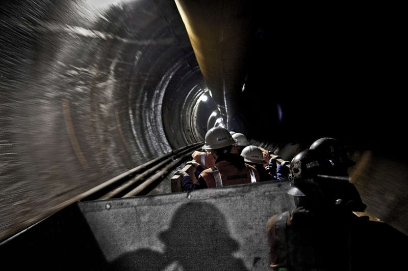 Workers ride from MTA Eastside Access to 140 feet below Grand Central. (Long Island Capital Construction) #0516_15.jpg  ©c price : Underground New York : Clayton Price Photographer