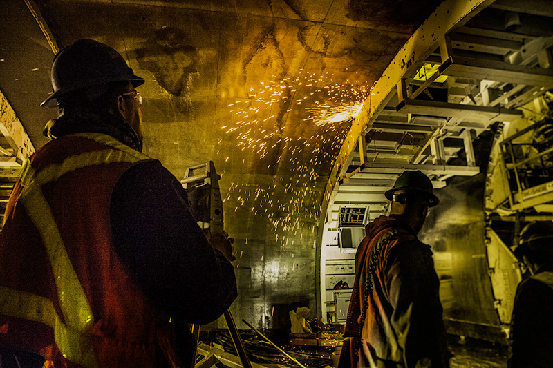 Welding a ceiling form deep under-ground, in the #7 Train Extension to 34th St.
#0681.jpg  ©clayton price : Underground New York : Clayton Price Photographer