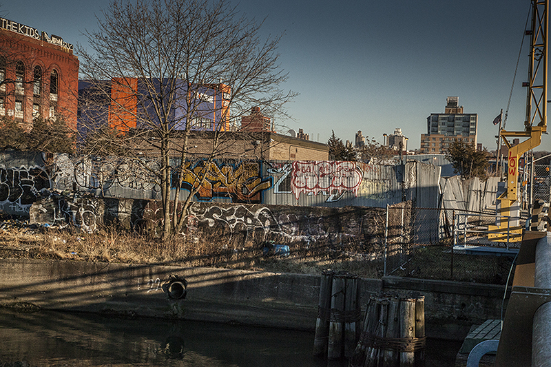 Contemporary view from the Third Street Bridge over
the Gowanus Canal. 
Photographed February 3rd,
2015. c 2015 Clayton Price : Gowanus Canal - Brooklyn, NY : Clayton Price Photographer