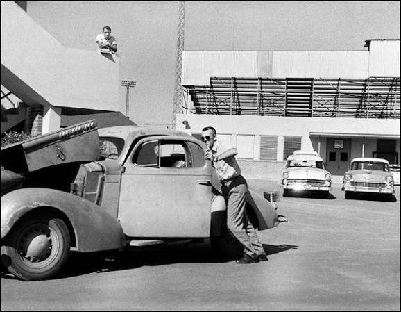 1955 - West Phoenix High parking lot.
The chemistry teacher! : End of the Machine Age : Clayton Price Photographer
